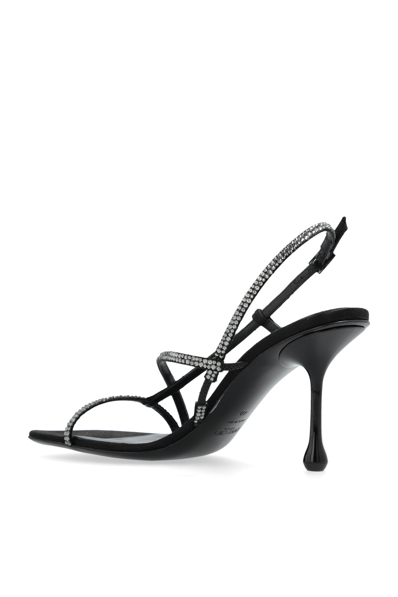 【JIMMY CHOO】 Etana 80mm サンダル ETANA 80WCH BLACK/SMOKE Etana 80 | Black Satin Crystal Sandals | JIMMY CHOO AU